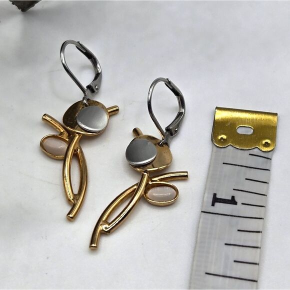 "5/$25" Abstract 2 Tone Silver/Gold Industrial Modernist Dangle Earrings - Picture 3 of 5